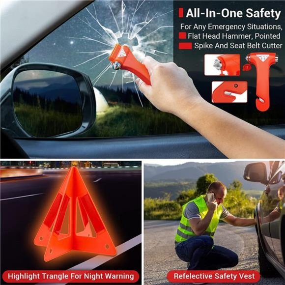 Car Emergency Kit, 24 in 1 Multifunctional Roadside Assistance Auto Safety Kit - Picture 4 of 6